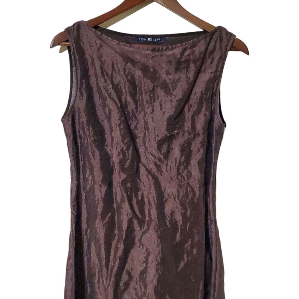 Ron Leal Y2K Crinkle Dress Size M Iridescent Brown Sheath Sleeveless Lined Women - Picture 2 of 10